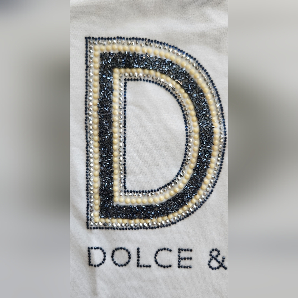 Dolce & Gabbana White, Navy & Black DG Logo Striped Sleeve Tee - Picture 3 of 5